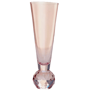 The 4pc Gemma Flutes feature elongated champagne glasses with a faceted gem-shaped base, offering an elegant and modern design. Each flute showcases a soft pink hue with a slender, tapered shape.