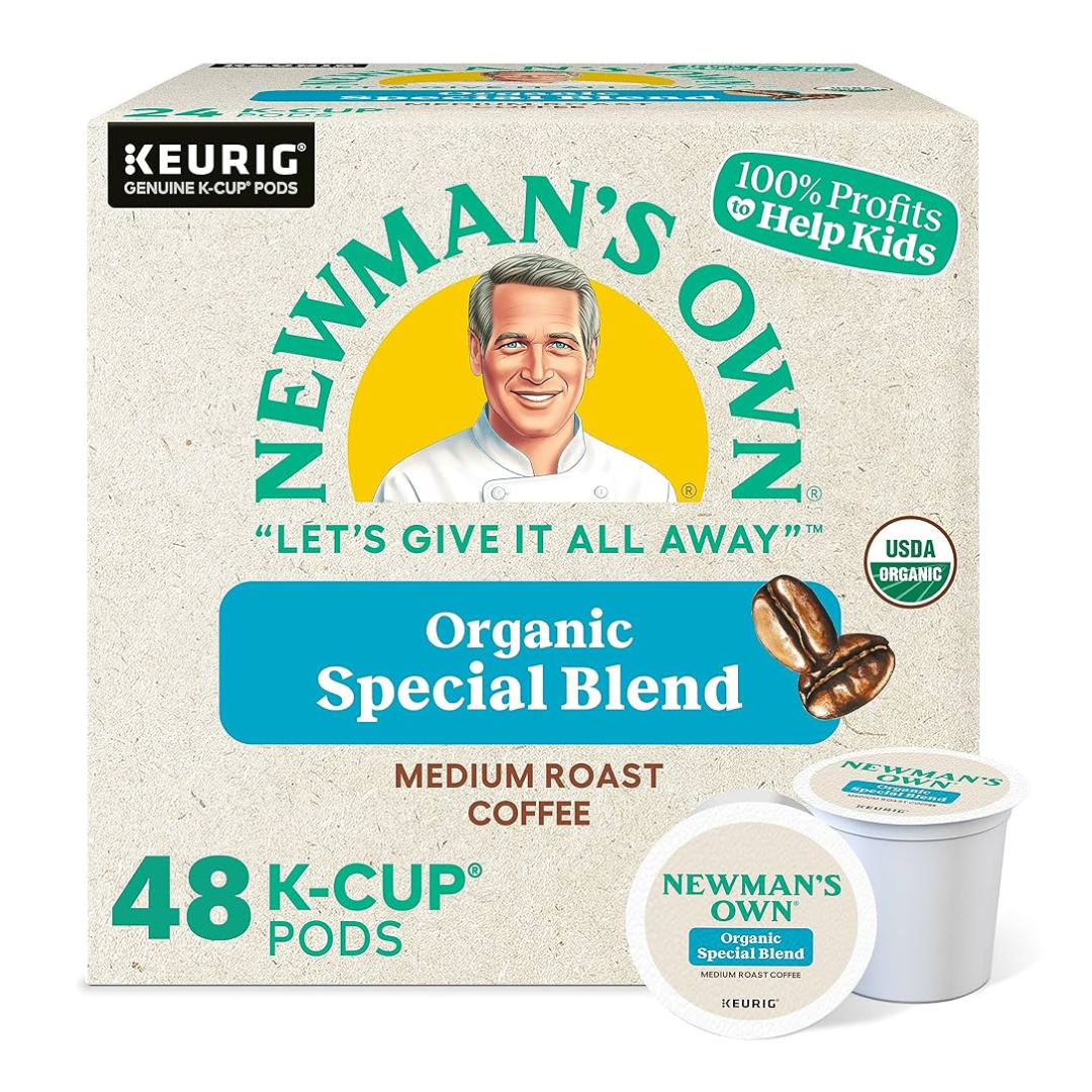 Newman's Own Organic Special Blend Medium Roast Coffee, 48 K-Cup pods, USDA Organic, with 100% of profits helping kids.