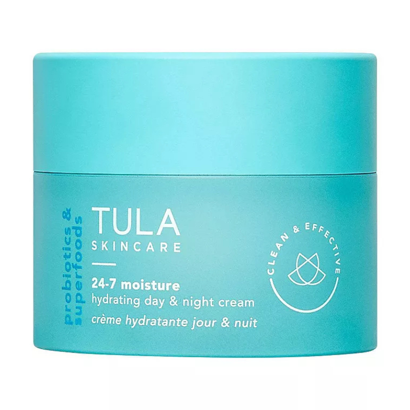 TULA Skincare 24-7 Moisture is a hydrating day and night cream featuring probiotics and superfoods, designed to be clean and effective.