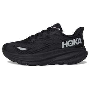 Hoka Clifton 9 GTX Gore Shoes are black athletic shoes with a cushioned sole and a breathable mesh upper. They feature the HOKA logo on the side and are designed for comfort and performance.