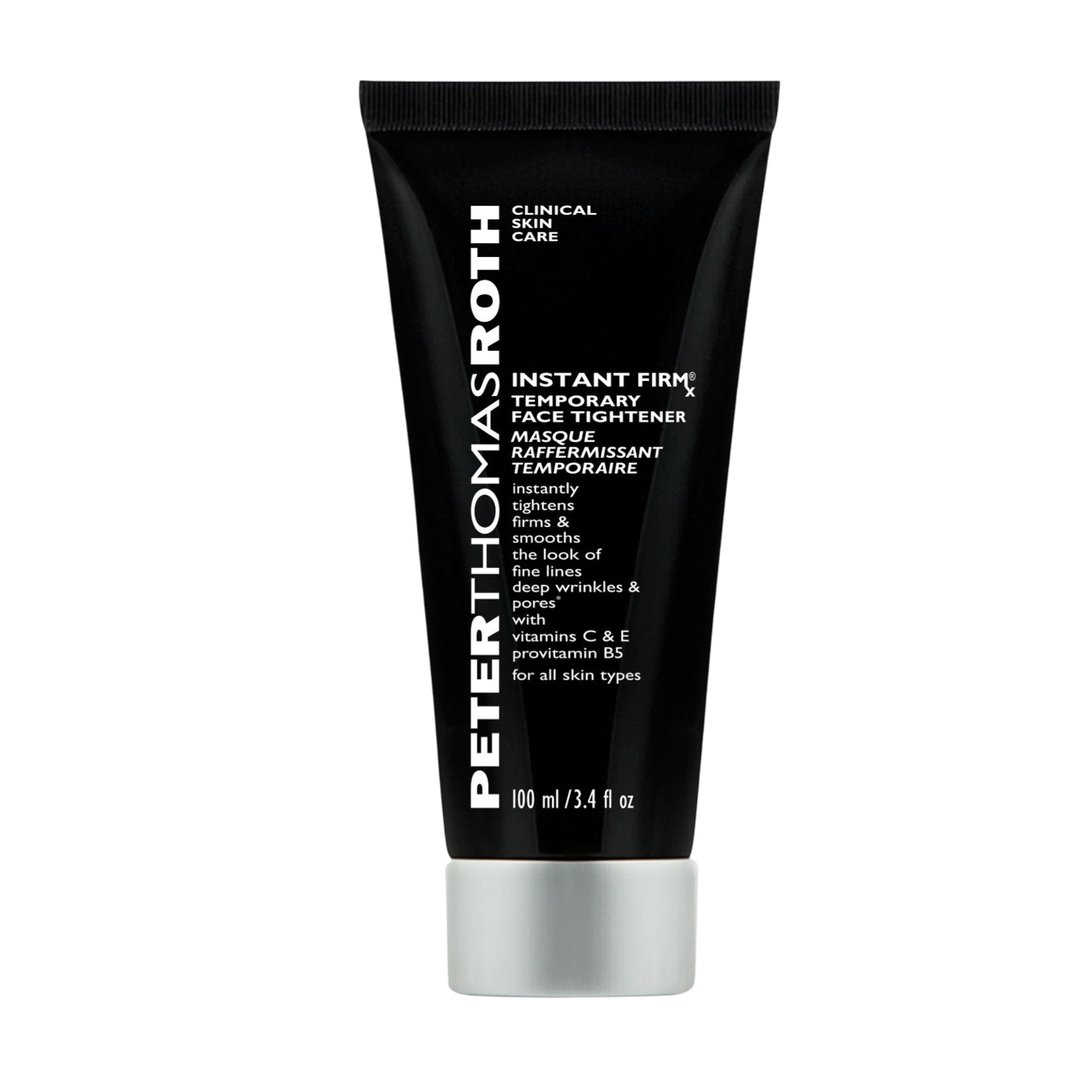 Peter Thomas Roth Instant Firmx Temporary Face Tightener, 100 ml (3.4 fl oz), designed to tighten and smooth the appearance of fine lines and wrinkles with vitamins C, E, and provitamin B5, suitable for all skin types.