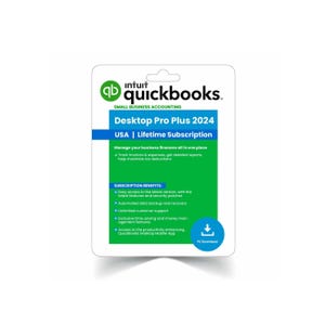 Intuit QuickBooks Desktop Pro Plus 2024 offers a USA lifetime subscription for small business accounting, including features like invoice tracking, detailed reports, tax deductions, data backup, and unlimited customer support.
