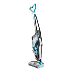 Bissell CrossWave Turbo is a wet and dry vacuum cleaner with a sleek design featuring a blue and white color scheme, designed to clean multiple surfaces by washing and vacuuming simultaneously.