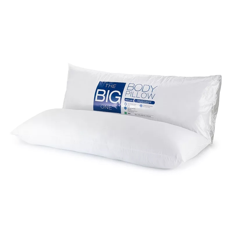 The image shows \“The Big One\“ body pillow in white, designed for multi-use comfort and support.