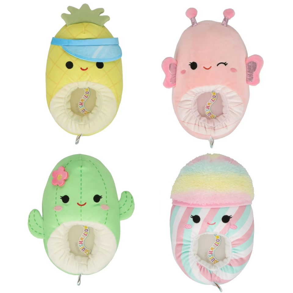 Four plush baby loungers shaped like a pineapple, a pig, a cactus, and a cupcake, each with cute faces and design details.