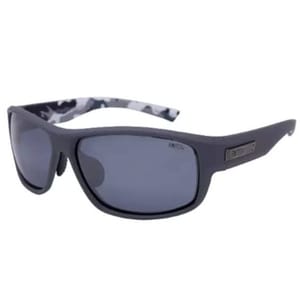 Fintech Walleye Polarized Sunglasses feature a sleek black frame with a subtle camo pattern on the inner arms and dark polarized lenses for glare reduction.