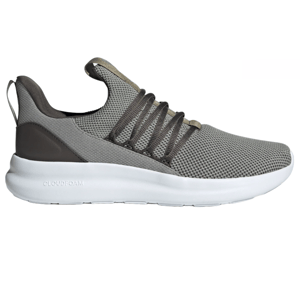 Adidas Lite Racer Adapt 7.0 Shoes feature a sleek, slip-on design with a gray mesh upper, dark brown accents, and elastic bungee laces on a white Cloudfoam sole for comfort.