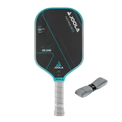 A JOOLA pickleball paddle with a signature design labeled \“Ben Johns\“ alongside a gray grip tape.