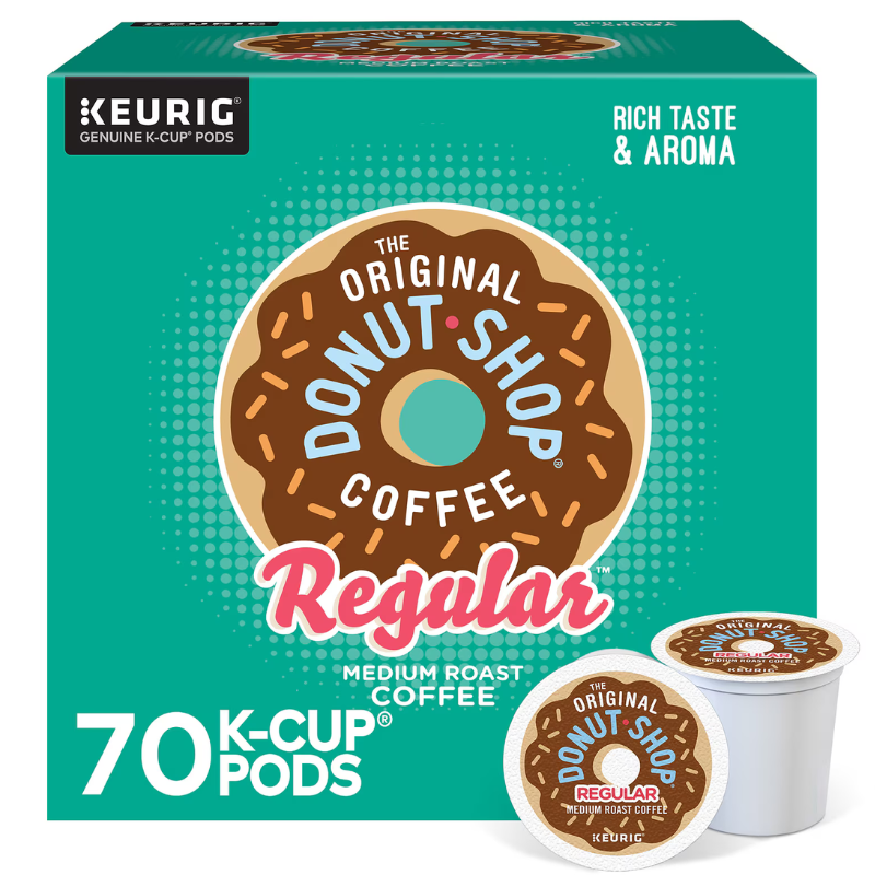 Keurig K-Cup Pods, The Original Donut Shop Coffee, Regular Medium Roast. Contains 70 pods with rich taste and aroma.