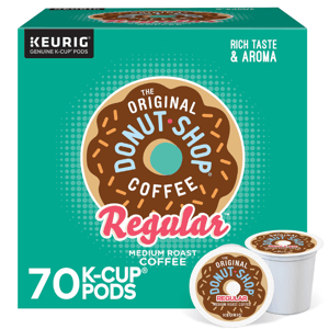 Keurig K-Cup Pods, The Original Donut Shop Coffee, Regular Medium Roast. Contains 70 pods with rich taste and aroma.
