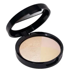 A round compact with four shades of pressed powder arranged in quadrants, designed for contouring or highlighting. The case is black with a flip-open top.