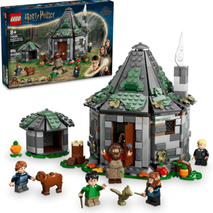 LEGO Harry Potter set \“Hagrid's Hut: An Unexpected Visit\“ (76428) for ages 8+, featuring 896 pieces, includes characters, and a detailed hut build.