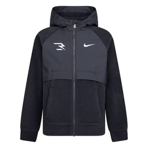 This is a black Nike Arctic fleece jacket for boys, featuring a hood, a zip-up front, and the Nike logo on the chest along with another logo.