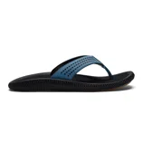 A black and blue flip flop sandal featuring a perforated strap design and a textured sole for grip.