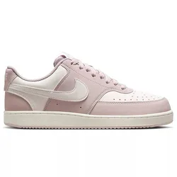 A low-top sneaker with a pink and white color scheme, featuring a perforated toe box and signature swoosh design.