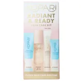 Kopari Radiant & Ready Skin Care Kit includes a gel cleanser, SPF 50 sunscreen, lip balm, and ceramide cream, designed for a clean skin care routine.