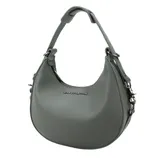 Gray Mia K Collection handbag with pebbled texture, featuring a top handle and side clasps.