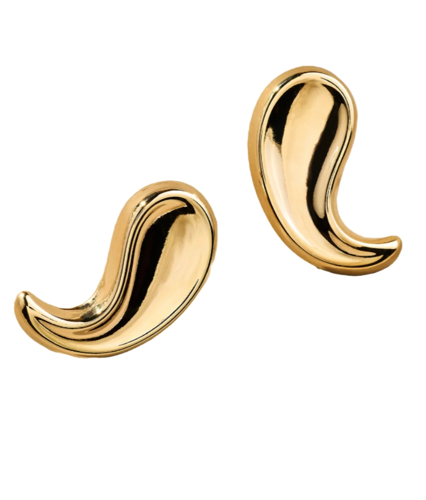 A pair of gold-tone, abstract wavy motif earrings with a smooth, polished finish, designed for pierced ears.