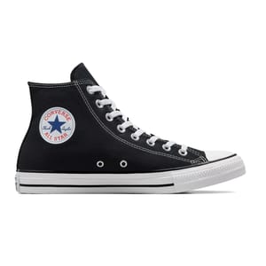 A black Converse Chuck Taylor All Star high-top sneaker with white laces and a rubber sole, featuring the classic logo patch on the ankle.