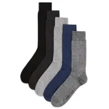Set of five pairs of socks in solid colors: black, dark gray, light gray, blue, and heather gray.
