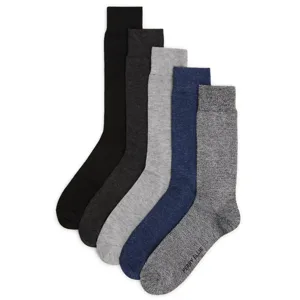 Set of five pairs of socks in solid colors: black, dark gray, light gray, blue, and heather gray.