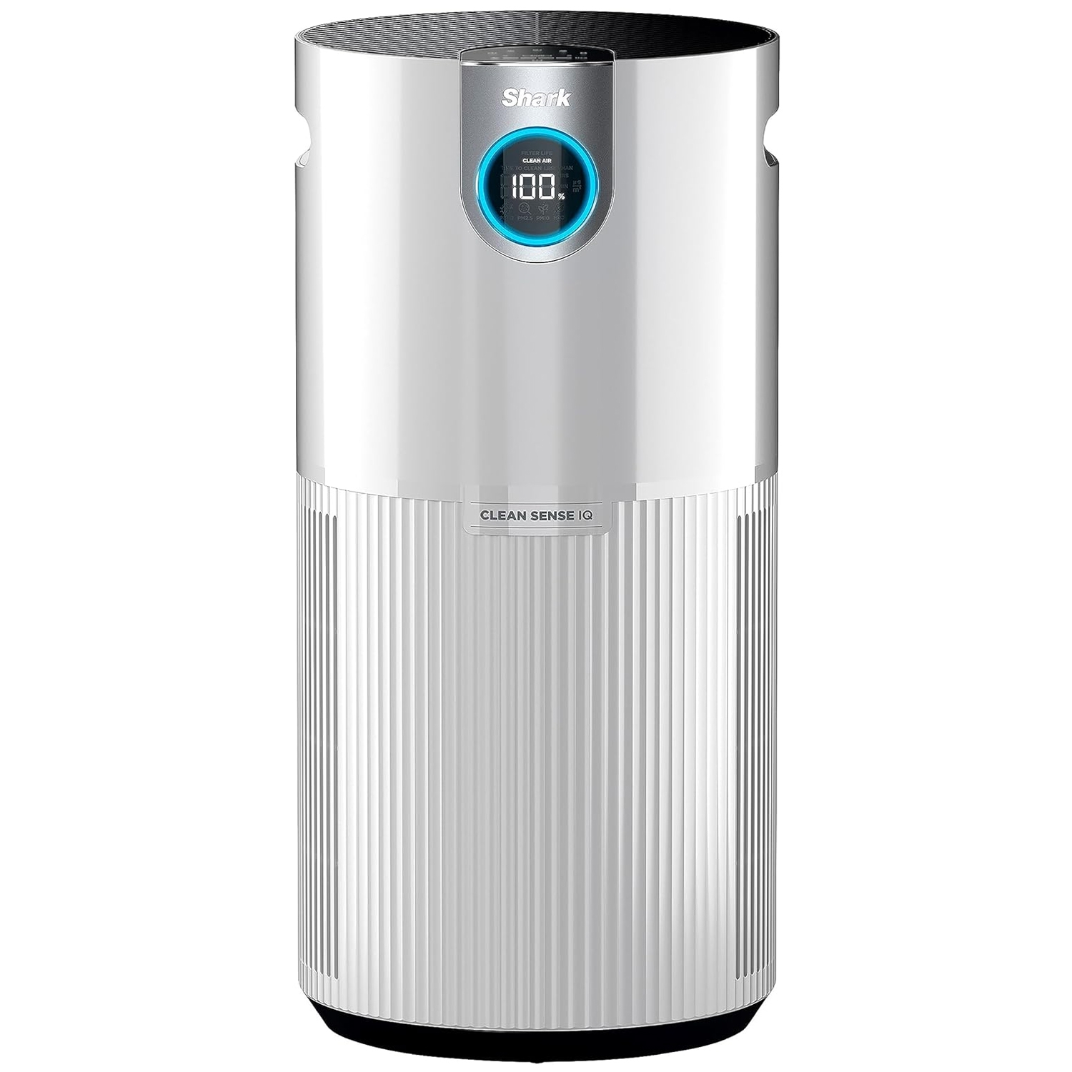 Shark air purifier with Clean Sense IQ technology, featuring a digital display on the front.