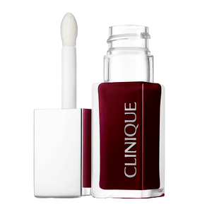 Clinique Black Honey Lip & Cheek Oil features a rich, deep berry hue in a sleek container with a doe-foot applicator, designed for versatile use on lips and cheeks.