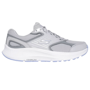 A gray athletic shoe featuring mesh fabric for breathability, a cushioned white midsole, and the \“GORUN\“ branding.