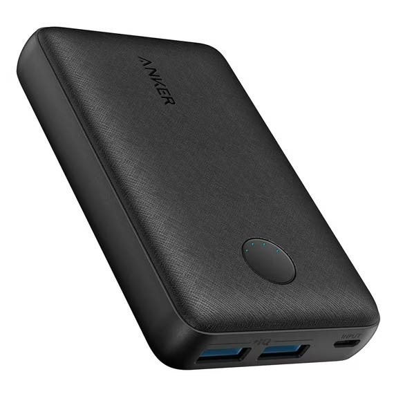A 2-pack of Anker PowerCore 20000mAh power banks in black, featuring dual USB ports for output, a micro USB input for charging, and an LED power indicator.