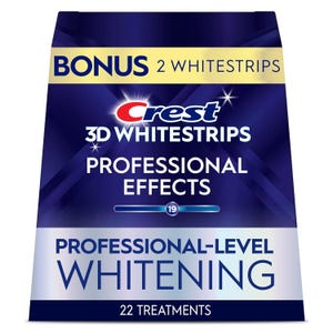 Crest 3D Whitestrips Professional Effects offers professional-level whitening with 22 treatments, including a bonus of 2 extra whitestrips.