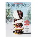 A holiday issue of Bon Appétit magazine featuring peppermint black-and-white cookies with candy cane pieces on top, highlighting \“The Hometown Cookie Collection\“ and articles on gifts, Tucson's mystique, and luxe breakfast casseroles.