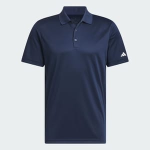 Navy blue polo shirt with a collar, short sleeves, and an Adidas logo on the right sleeve.