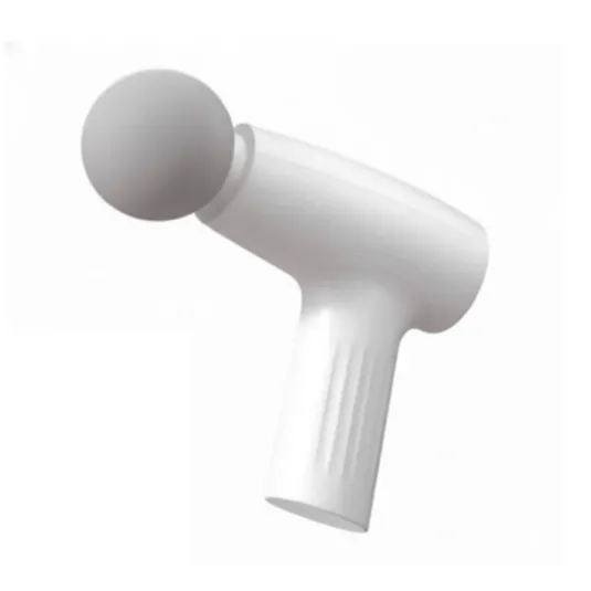 A handheld massage gun with a rounded attachment, designed for muscle relaxation and therapy.