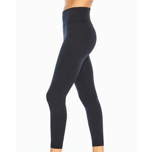 High-waisted black leggings featuring a sleek, form-fitting design.