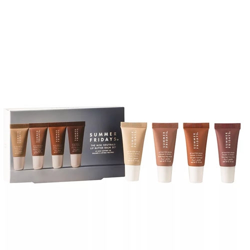 a four piece set of neutral-toned lip balms