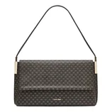 Calvin Klein shoulder bag with a black and brown color scheme featuring an all-over \“ck\“ pattern and gold-tone accents.