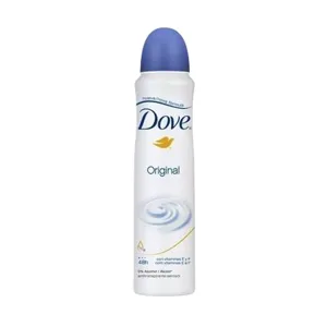 Dove Original deodorant spray with a 48-hour protection formula, enriched with vitamins E and F, and contains 0% alcohol.