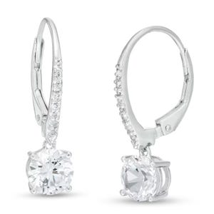 Silver leverback earrings with round-cut stones and small embellishments on the clasp.