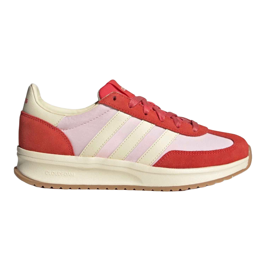 Adidas Women's Run 70s 2.0 Shoes have a retro design with red, pink, and cream colors, featuring classic three stripes and a Cloudfoam sole for comfort.