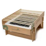 Biodegradable instant grills made from natural materials with bamboo grates and charcoal briquettes, designed for easy disposal and eco-friendly outdoor cooking.