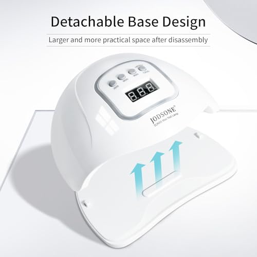 UV nail lamp with a detachable base design, showcasing a digital timer and spacious interior.