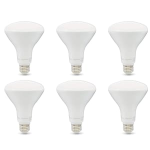 Six white LED light bulbs with a br30 shape and standard screw base.