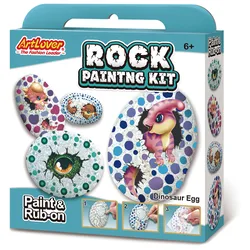ArtLover Rock Painting Kit for ages 6+ features dinosaur egg designs with paint and rub-on transfers.