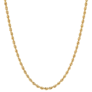 Gold rope chain necklace with a twisted design.