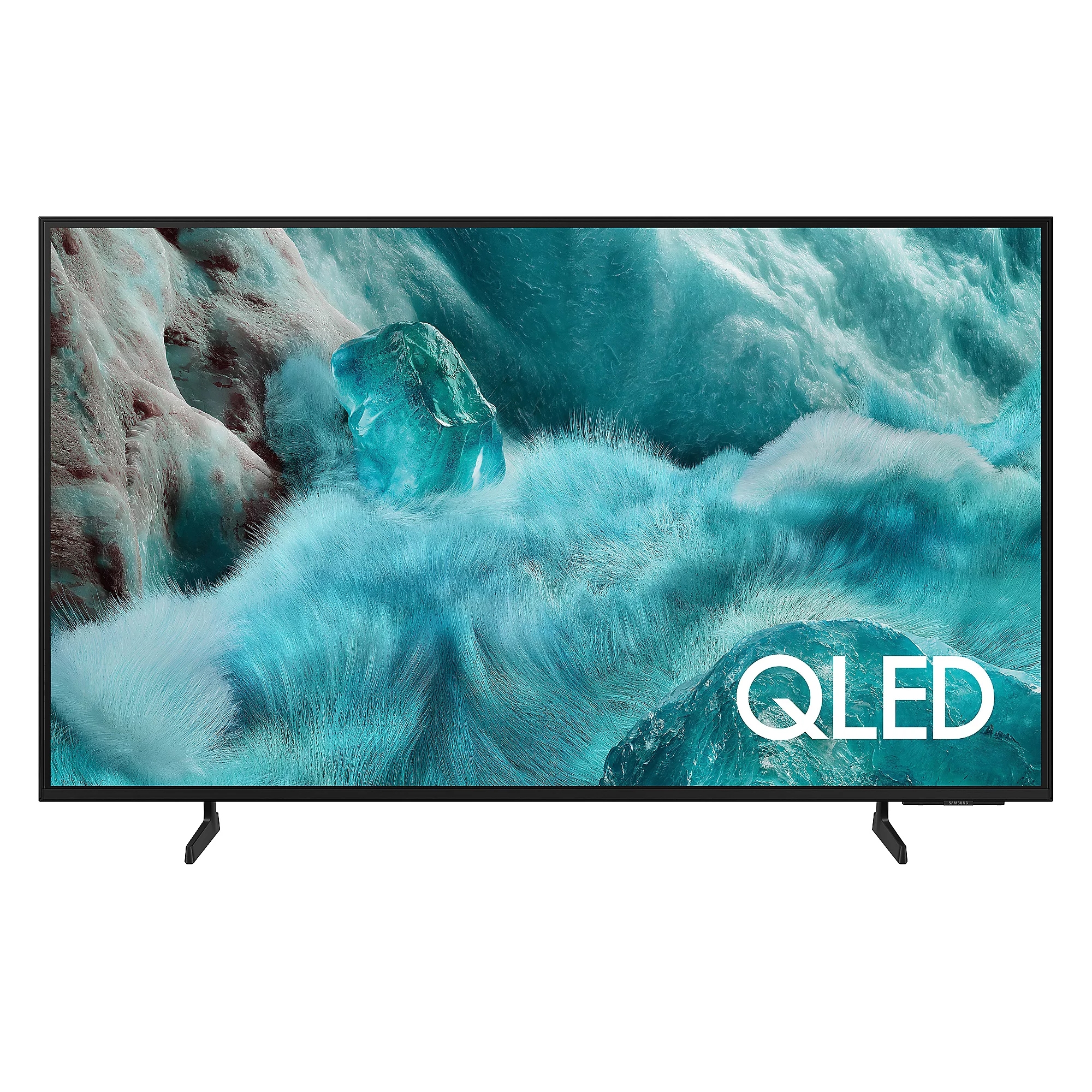 Samsung 55\“ Q7 QLED 4K Smart TV features a vibrant blue-toned display with a sleek frame. It offers QLED technology for enhanced color and detail.