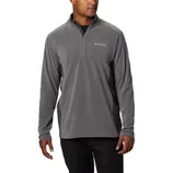 A men's gray Columbia quarter-zip fleece sweatshirt with long sleeves, featuring a subtle embroidered logo on the chest.