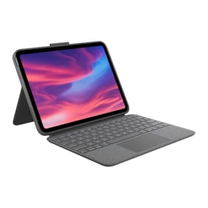 The Logitech Combo Touch is a case for an iPad featuring a detachable keyboard with a trackpad and an adjustable kickstand, offering laptop-like functionality and protection.