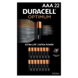 Duracell Optimum AAA 22-pack batteries offer extra life and power, featuring resealable packaging.