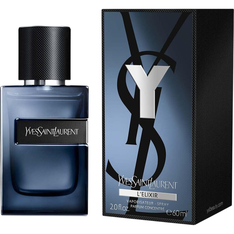 Yves Saint Laurent Y L'Elixir Eau de Parfum, 60ml bottle, showcasing the brand's iconic logo and packaging design.