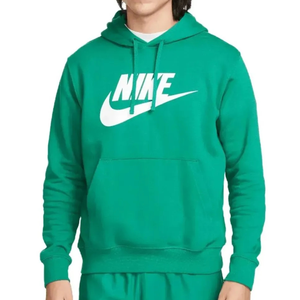 A person is wearing a green Nike hoodie with a white logo and matching green pants.